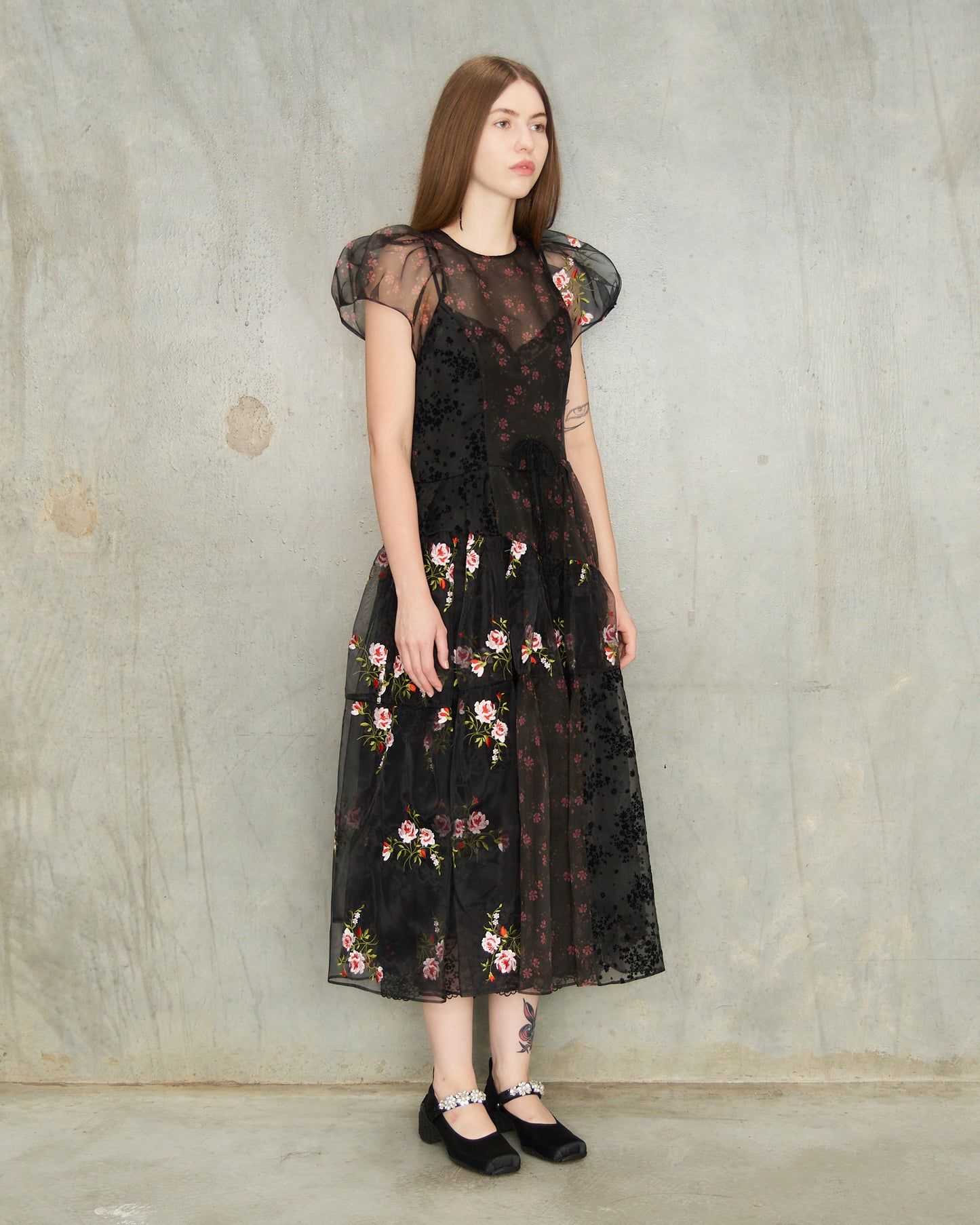 Black Patchwork Flounce Dress
