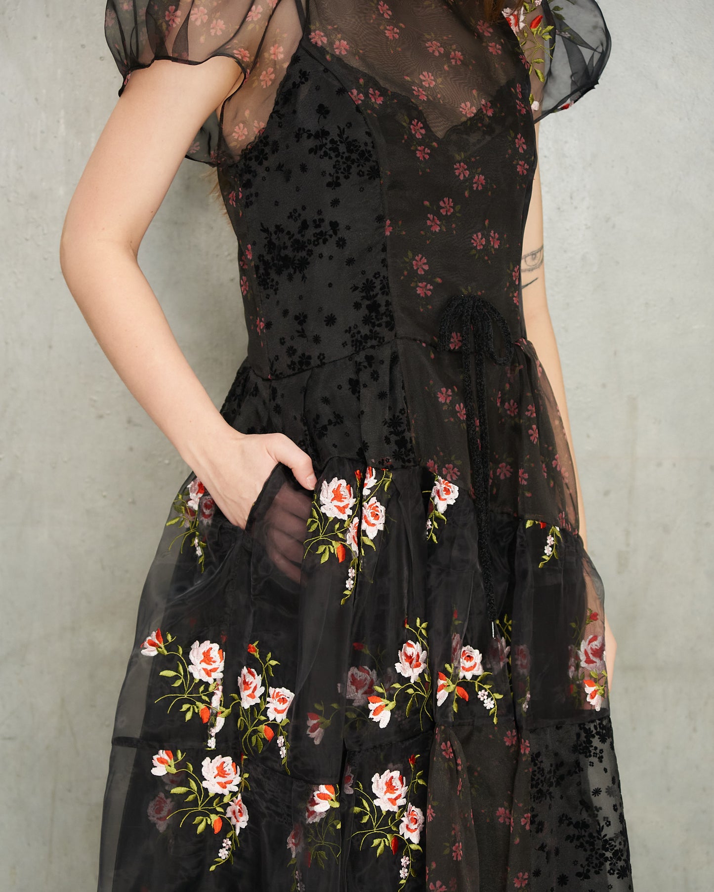 Black Patchwork Flounce Dress
