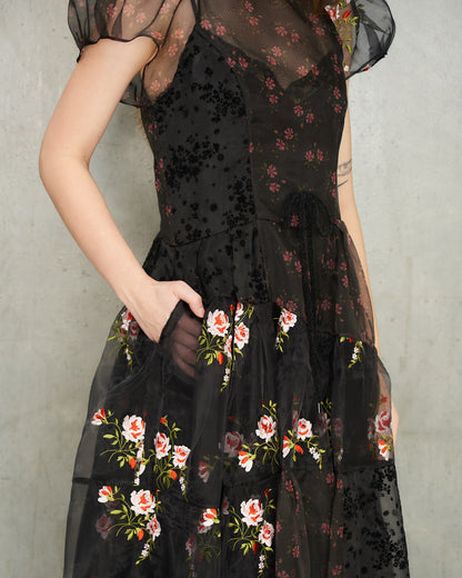 Black Patchwork Flounce Dress