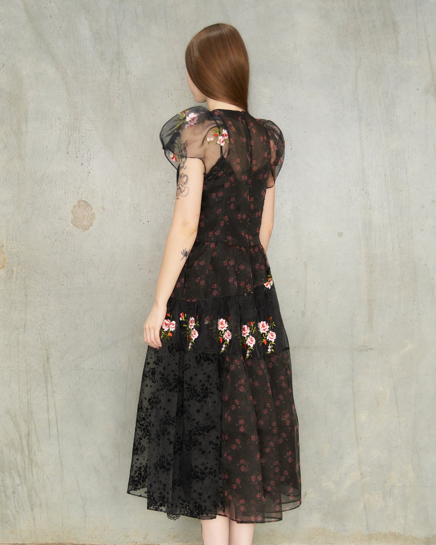 Black Patchwork Flounce Dress