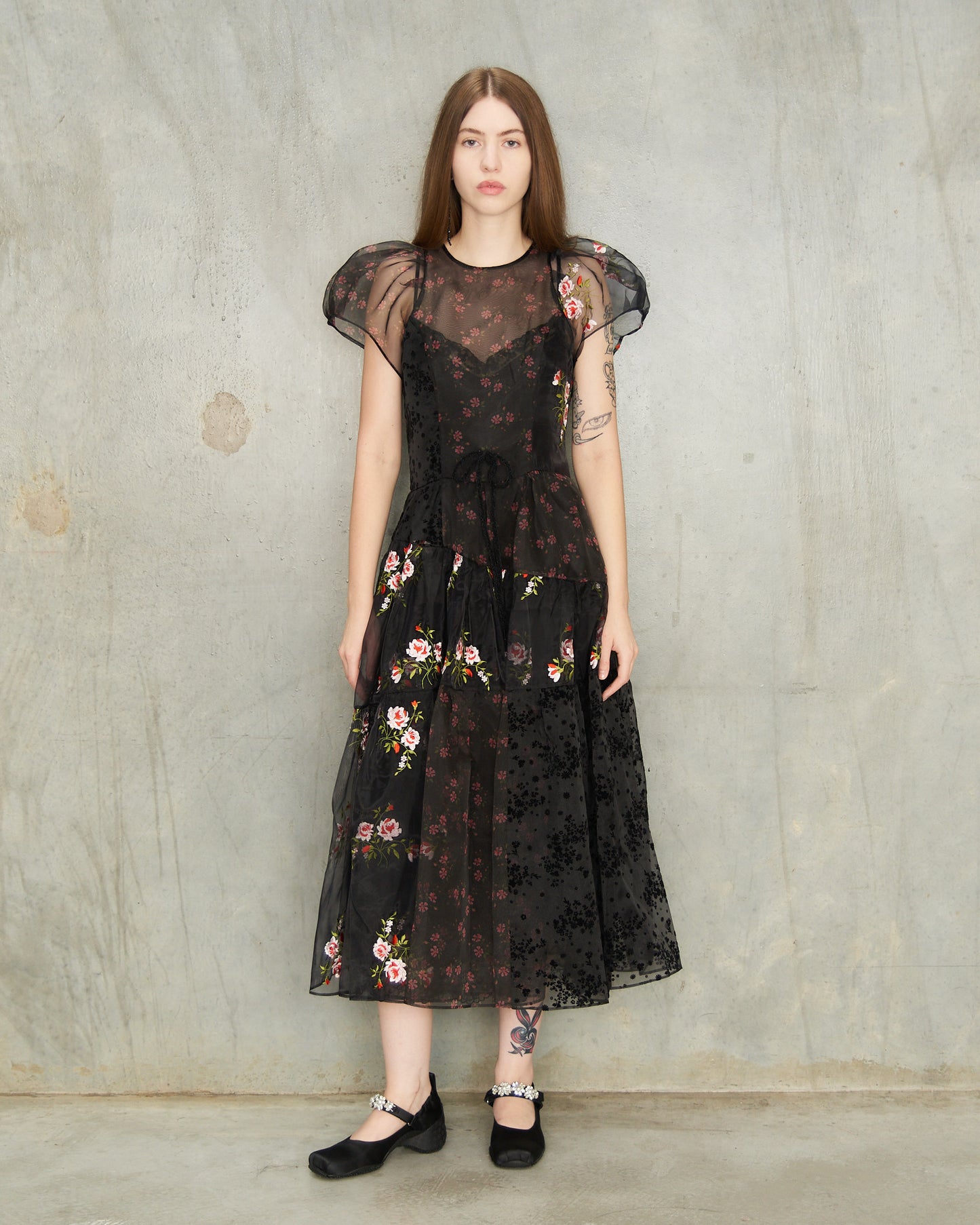 Black Patchwork Flounce Dress