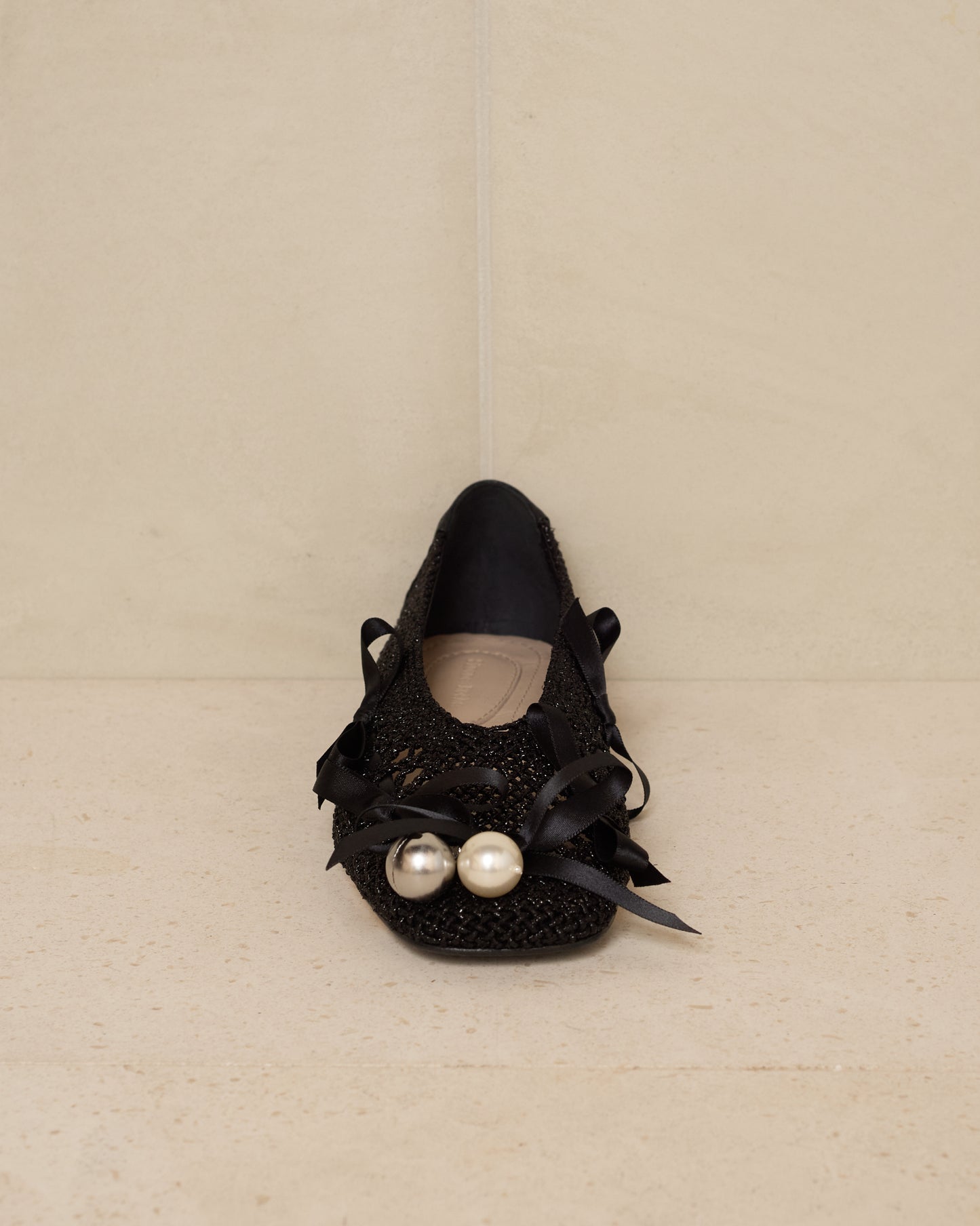 Simone Rocha Black Pearl Crochet Double Bow Ballerina Shoes