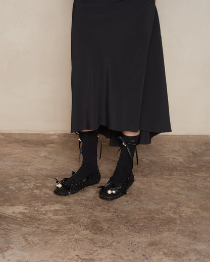 Black Pearl Crochet Double Bow Ballerina