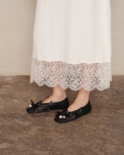 Black Pearl Crochet Double Bow Ballerina