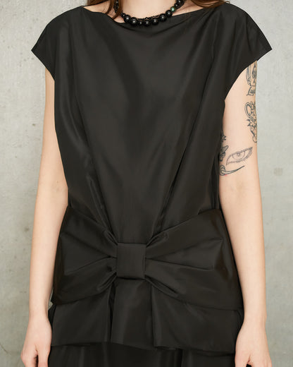 Black Peplum Bow Top