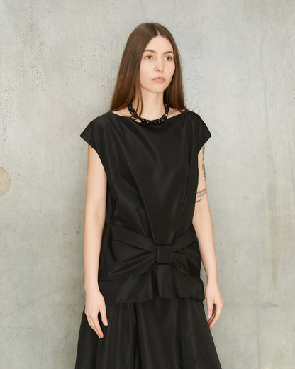 Black Peplum Bow Top