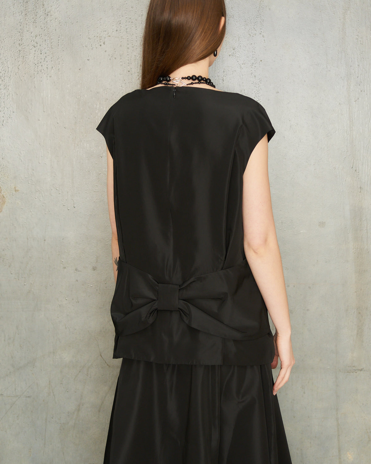 Black Peplum Bow Top