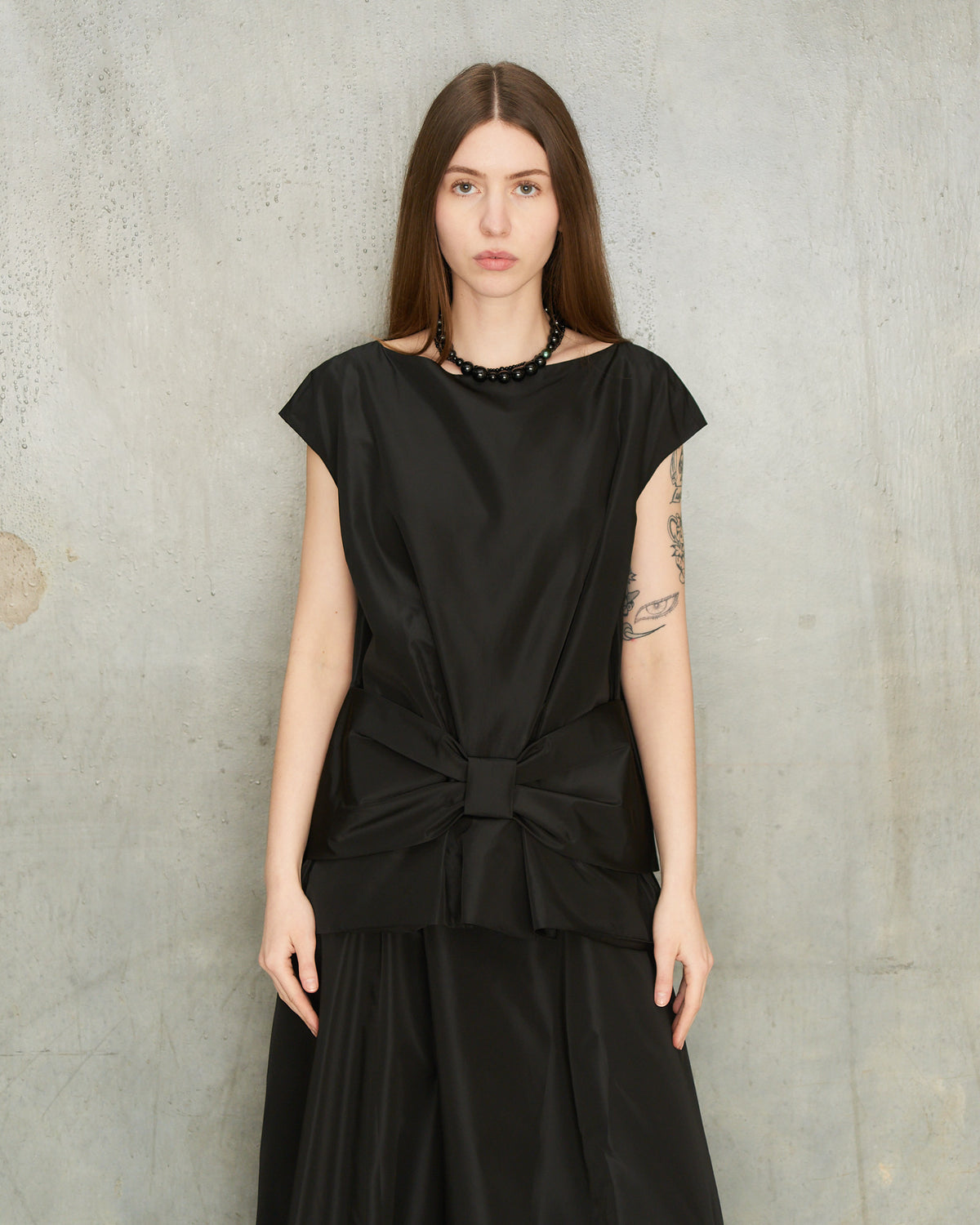Black Peplum Bow Top
