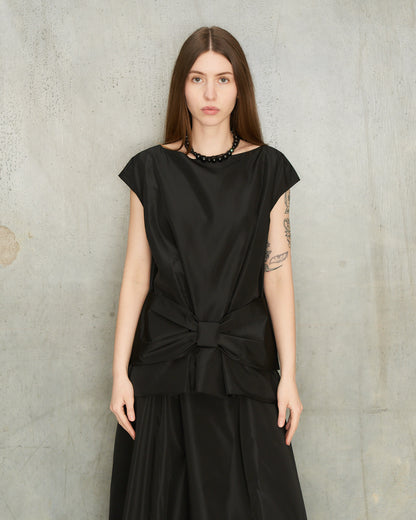 Black Peplum Bow Top