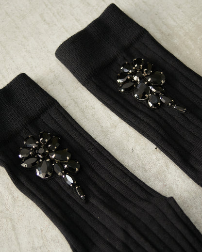 Black Poppy Crystal Socks