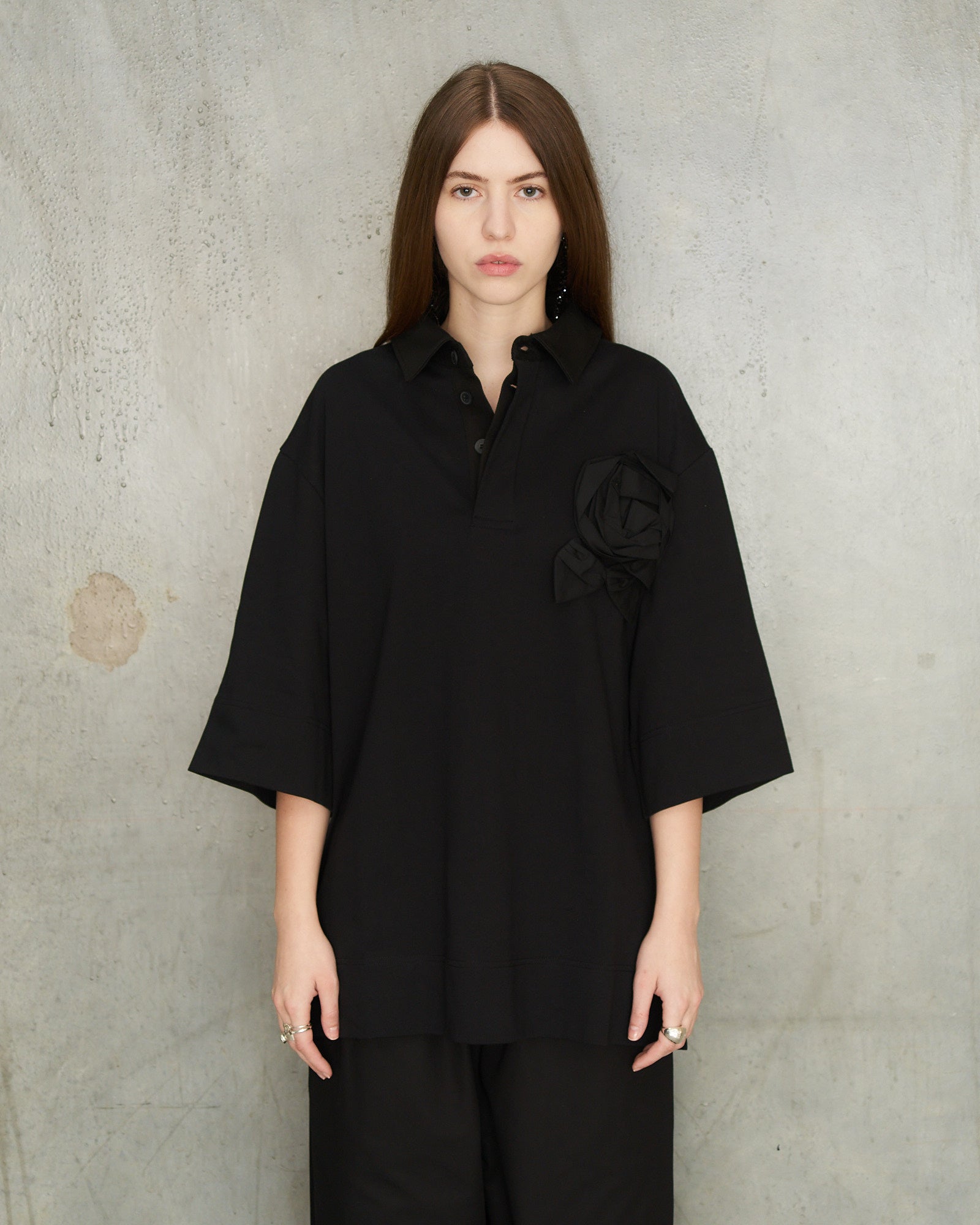 Simone Rocha Black Pressed Rosette Rugby T-Shirt Black 5422R1056