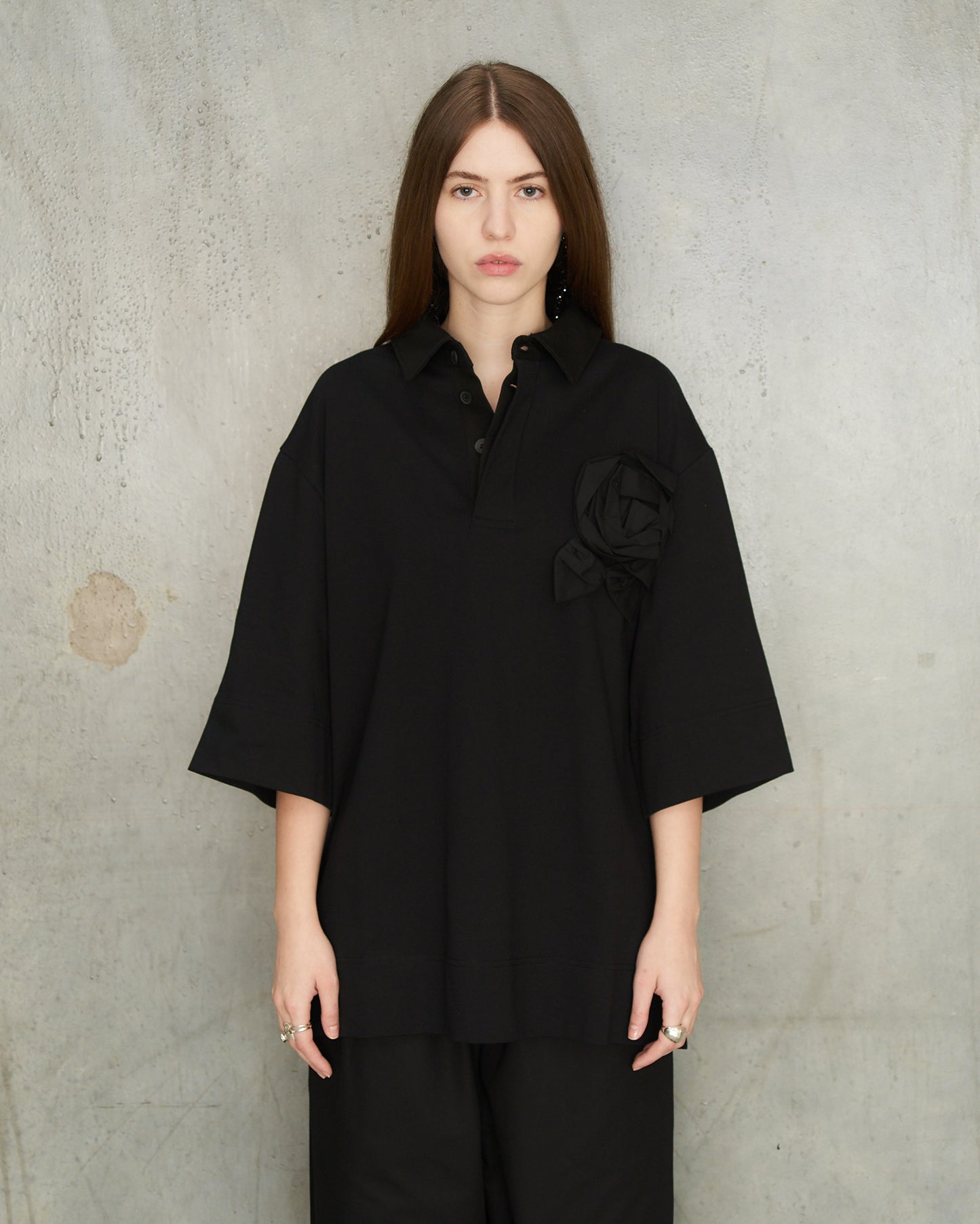 Black Pressed Rosette Rugby T-Shirt