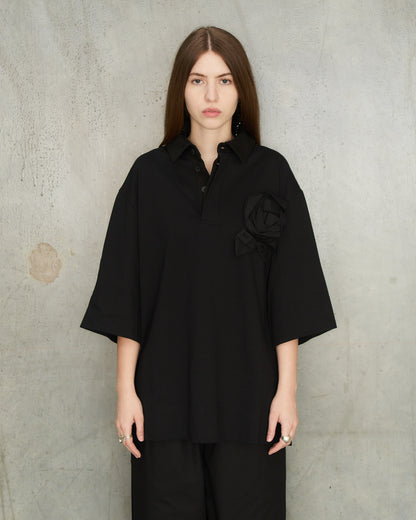 Black Pressed Rosette Rugby T-Shirt