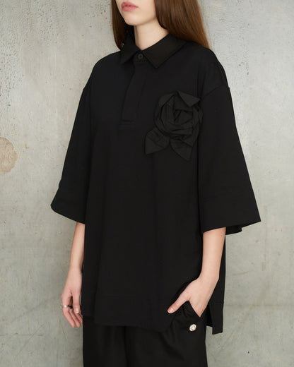 Black Pressed Rosette Rugby T-Shirt