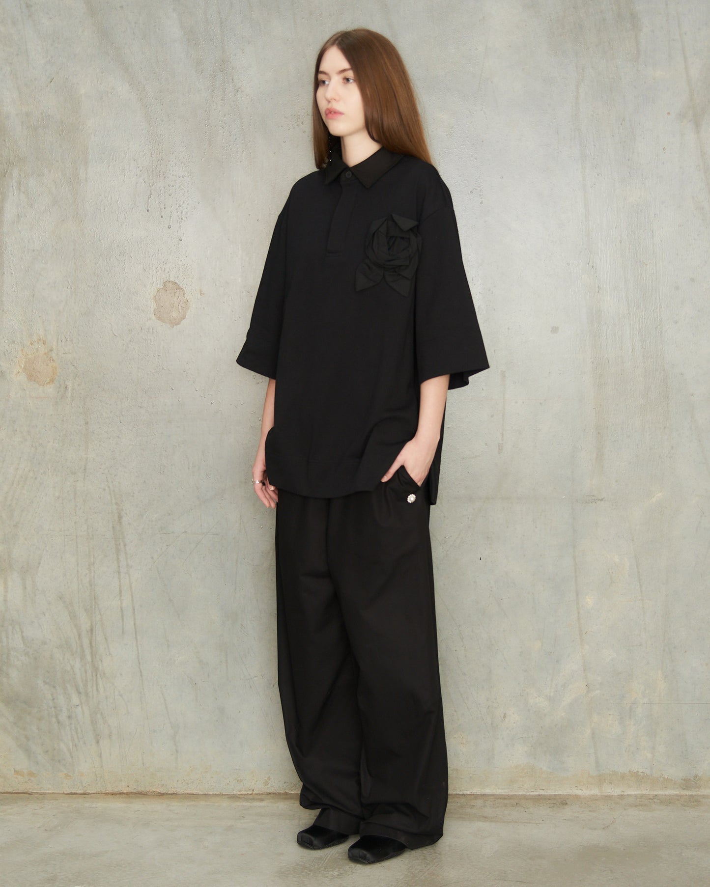 Black Pressed Rosette Rugby T-Shirt