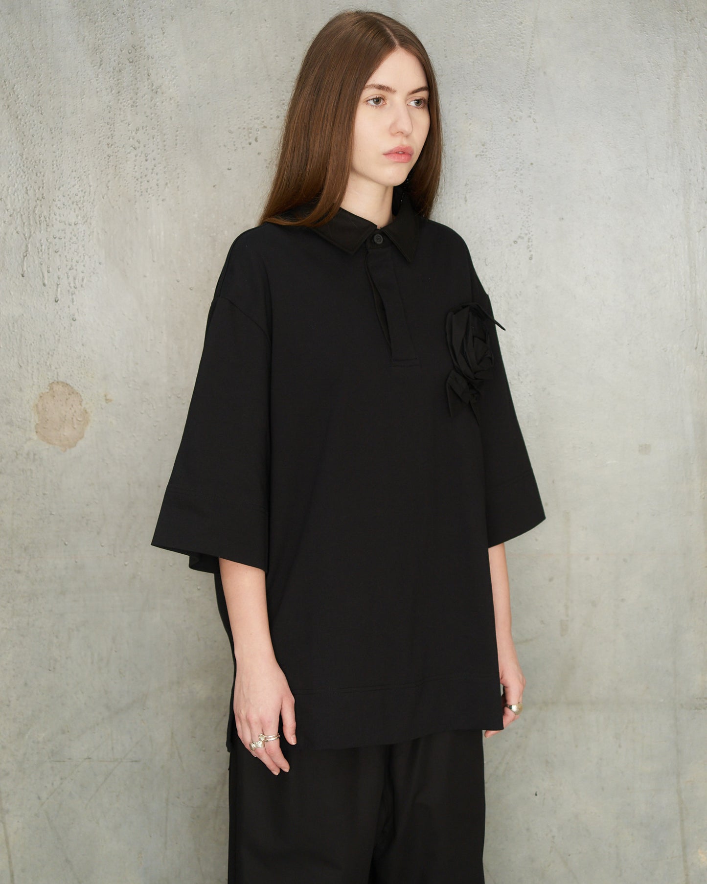 Black Pressed Rosette Rugby T-Shirt