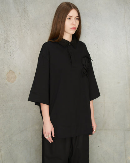 Black Pressed Rosette Rugby T-Shirt