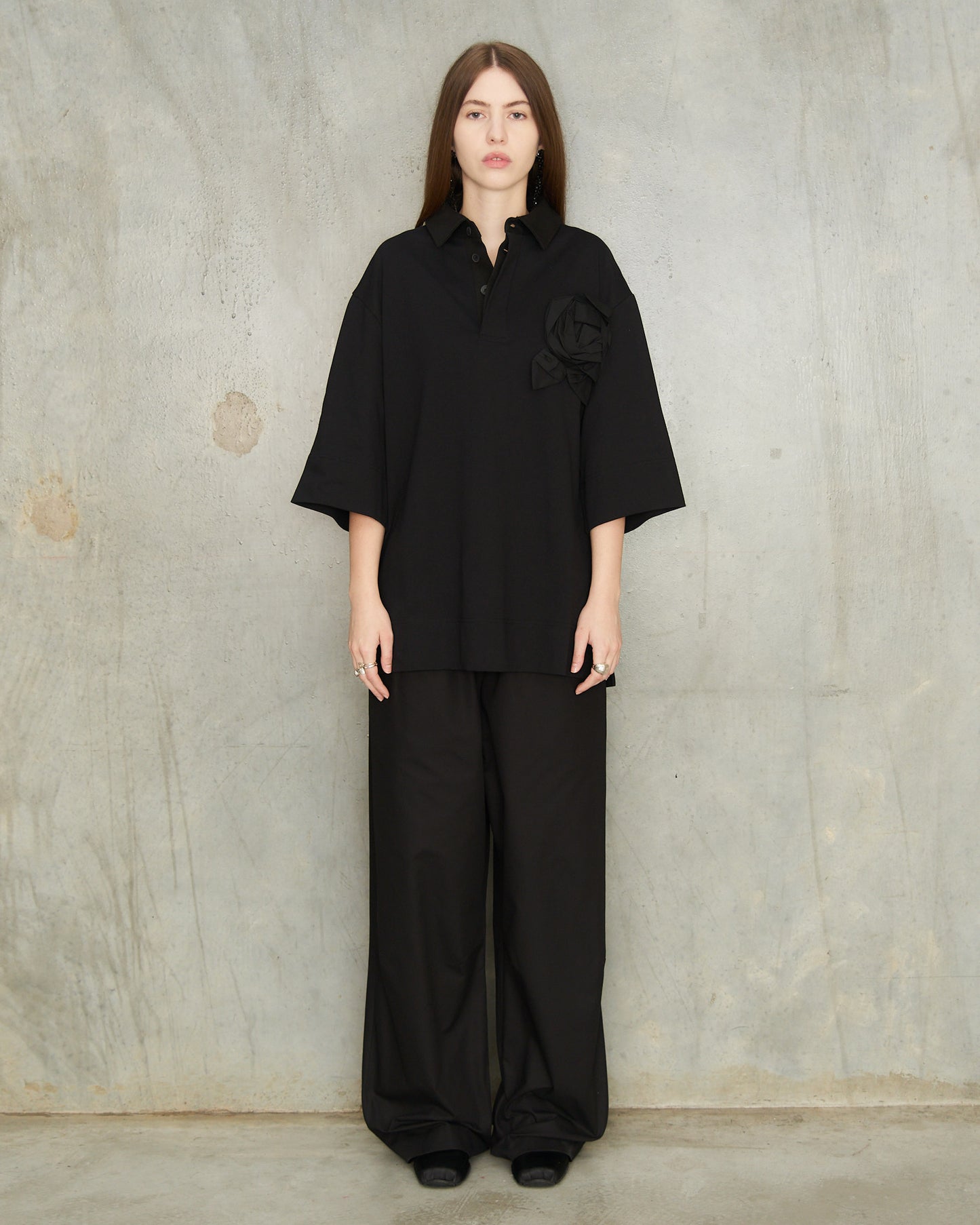 Black Pressed Rosette Rugby T-Shirt