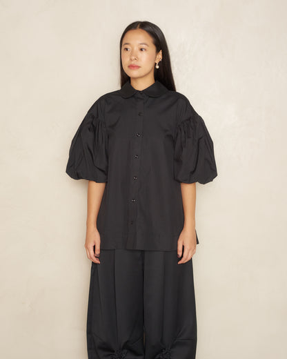 Black Puff Sleeve Cut Out Shirt