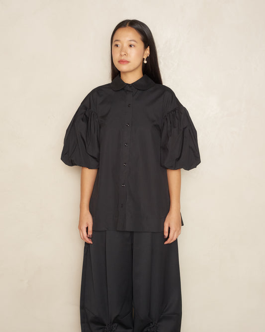 Black Puff Sleeve Cut Out Shirt