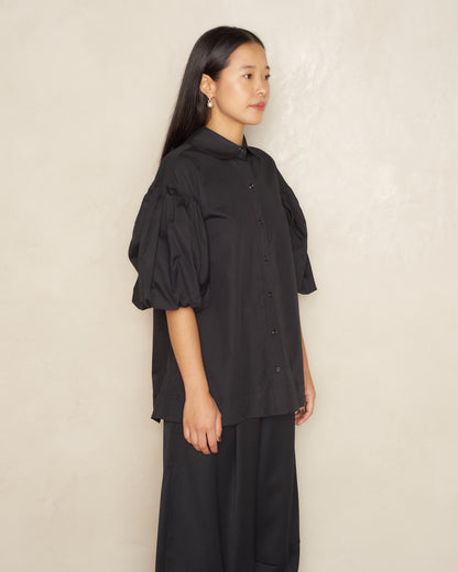 Black Puff Sleeve Cut Out Shirt
