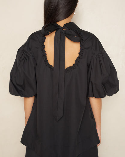 Black Puff Sleeve Cut Out Shirt