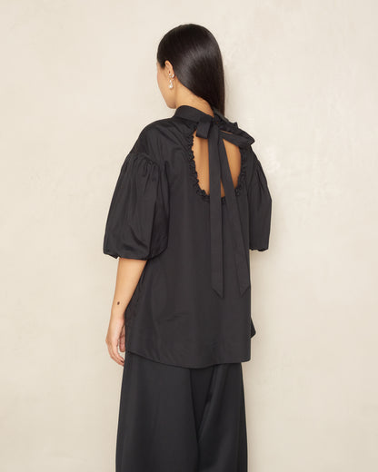 Black Puff Sleeve Cut Out Shirt