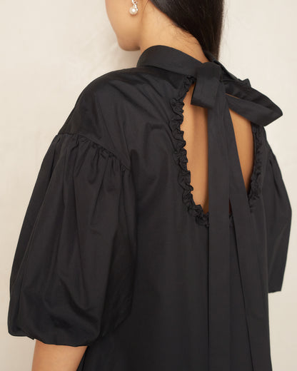 Black Puff Sleeve Cut Out Shirt