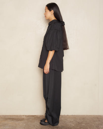 Black Puff Sleeve Cut Out Shirt