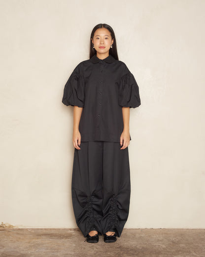 Black Puff Sleeve Cut Out Shirt