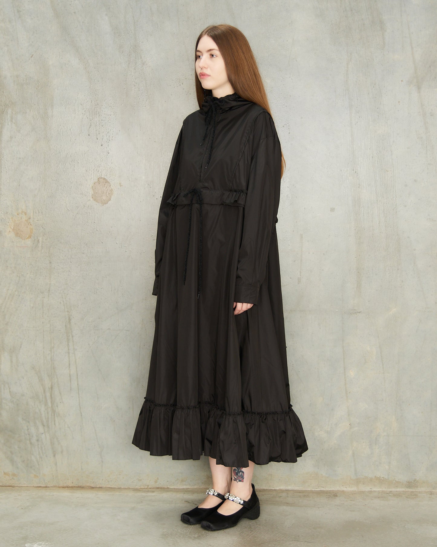 Black Ruffle Frill Cagoule