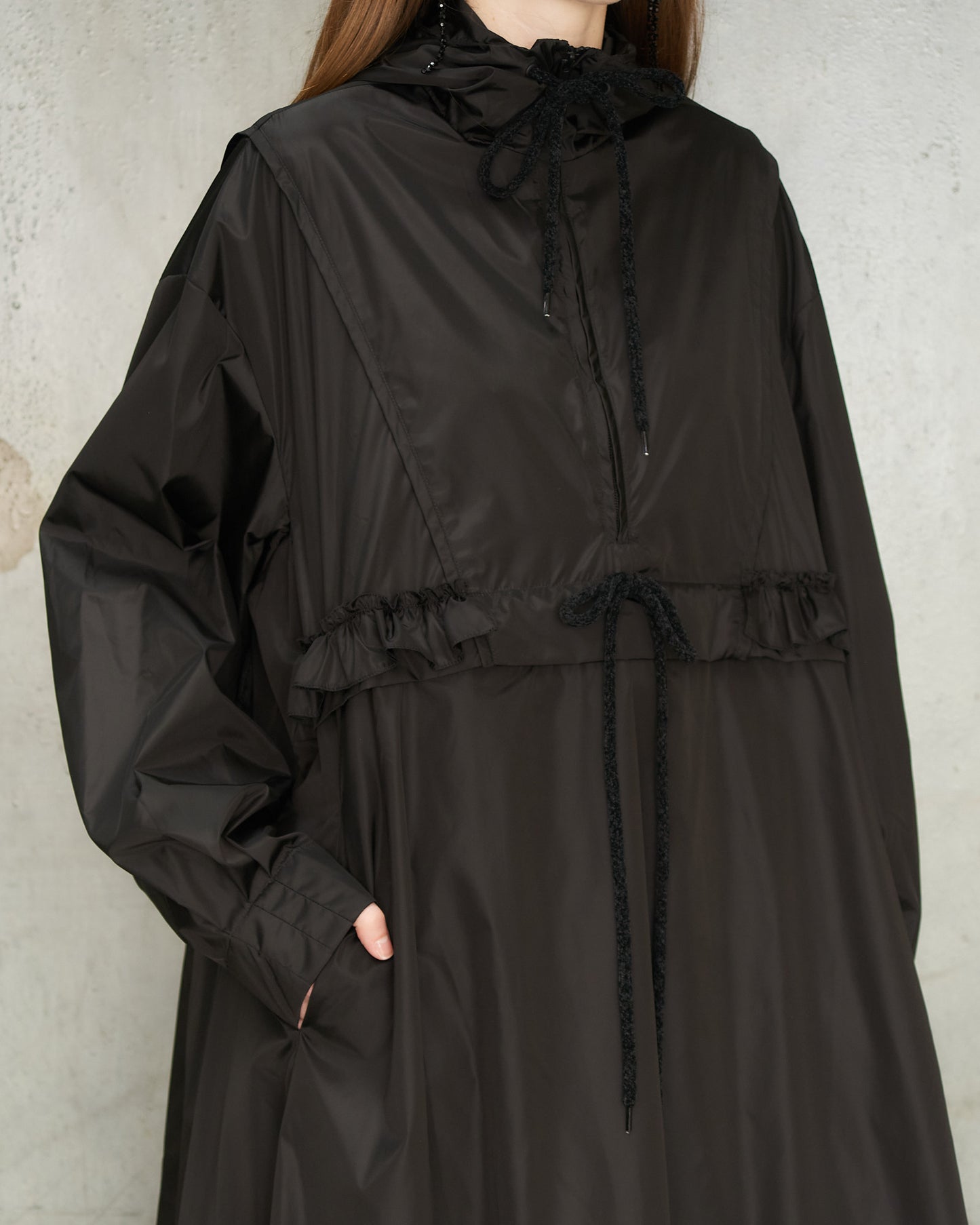 Black Ruffle Frill Cagoule