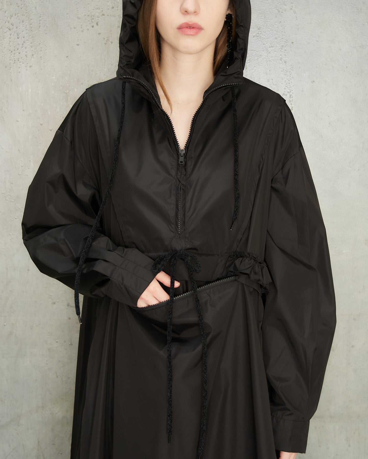 Black Ruffle Frill Cagoule
