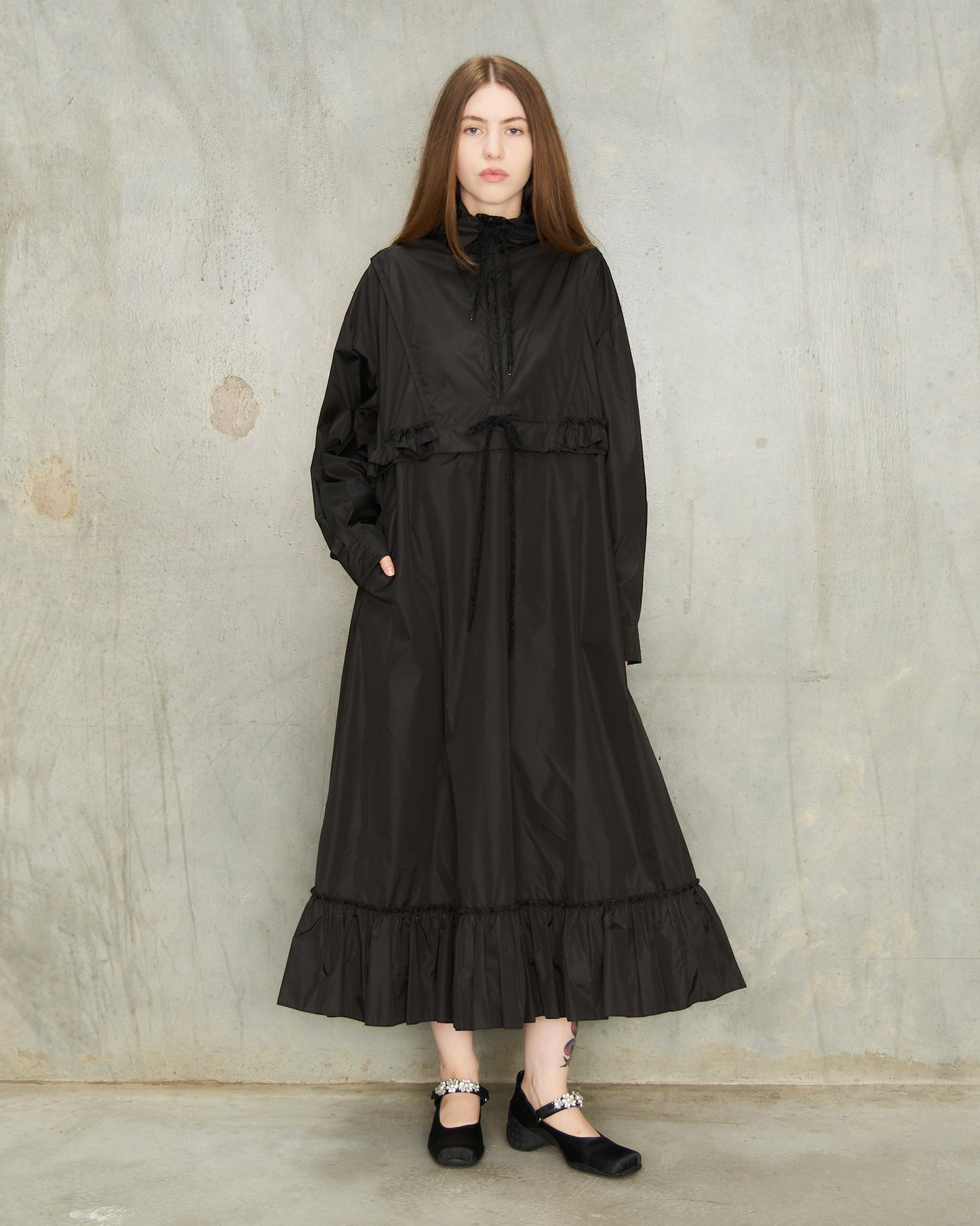 Black Ruffle Frill Cagoule