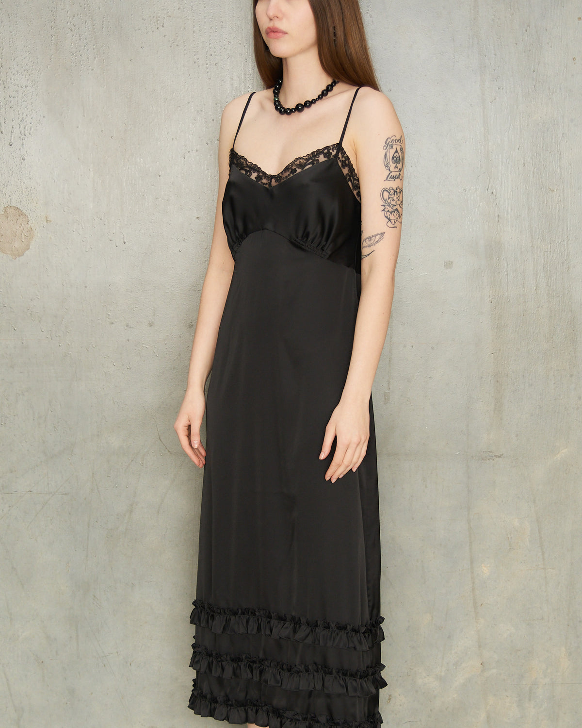 Black Ruffle Frill Slip Dress