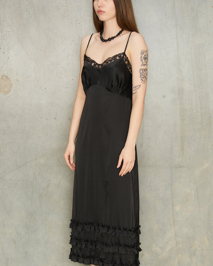 Black Ruffle Frill Slip Dress