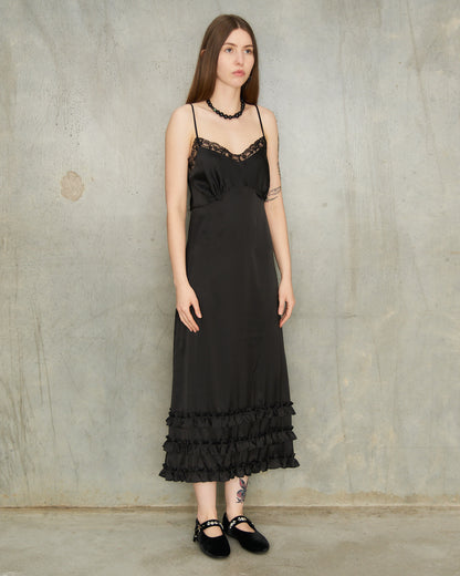 Black Ruffle Frill Slip Dress