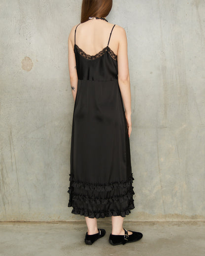 Black Ruffle Frill Slip Dress