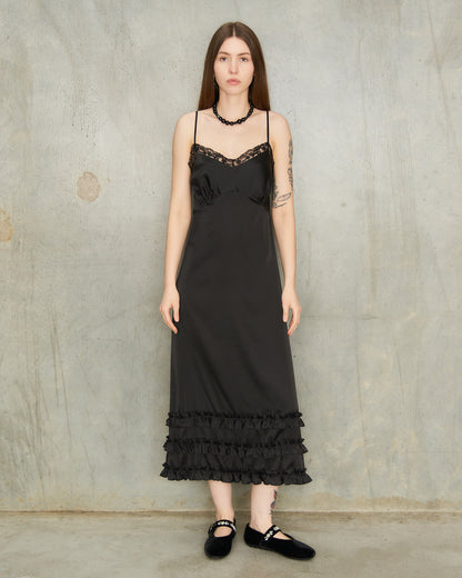 Black Ruffle Frill Slip Dress