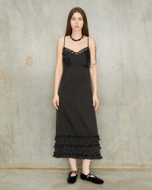 Black Ruffle Frill Slip Dress