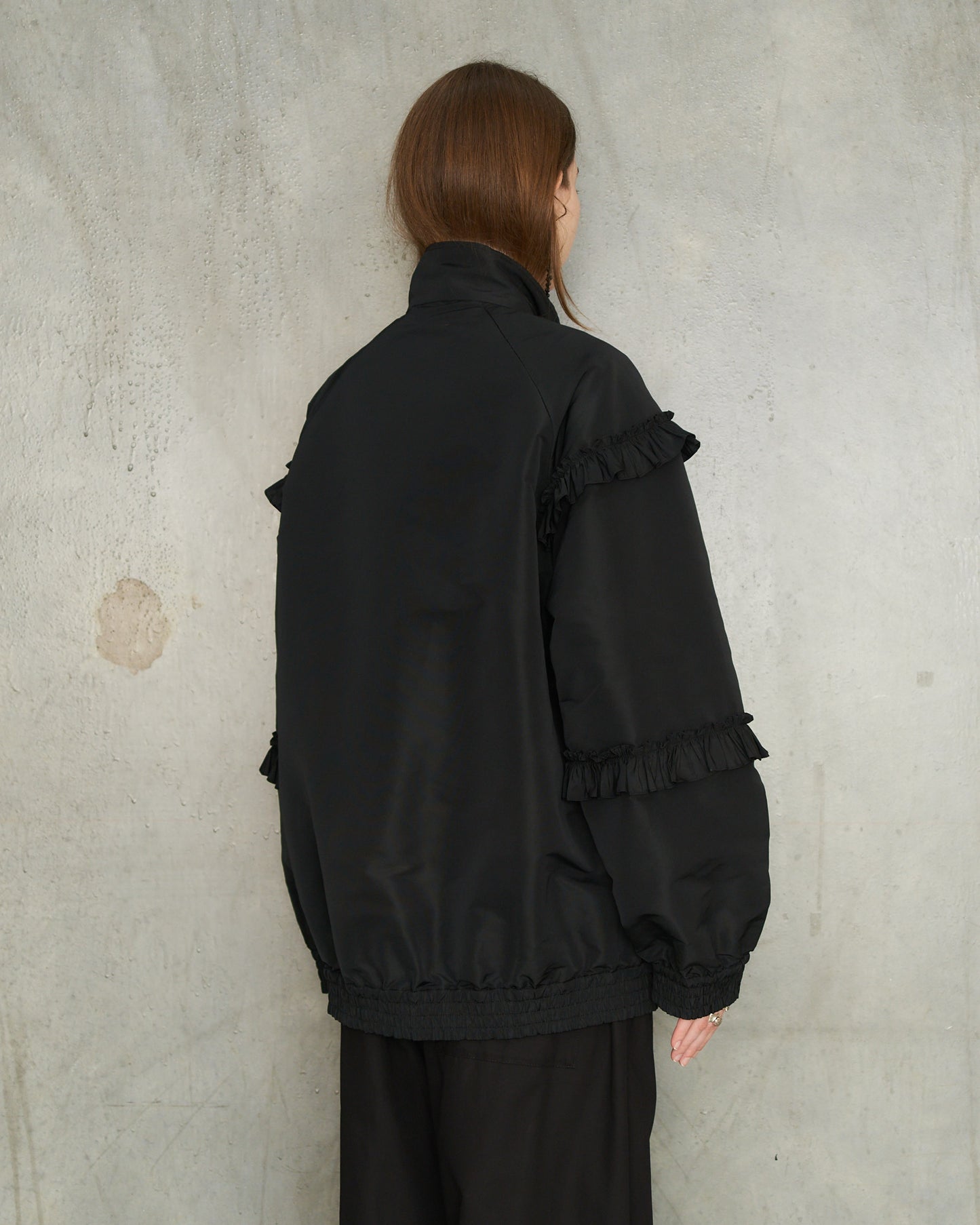 Black Ruffle Frill Zip Jacket