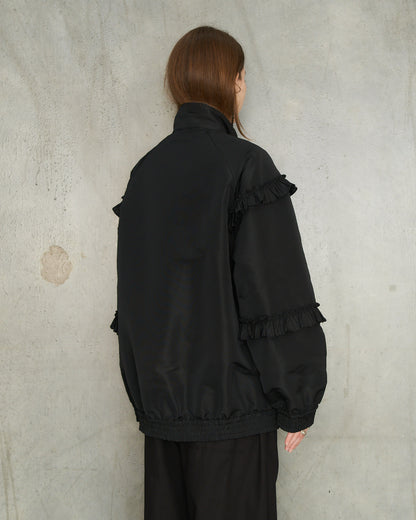 Black Ruffle Frill Zip Jacket