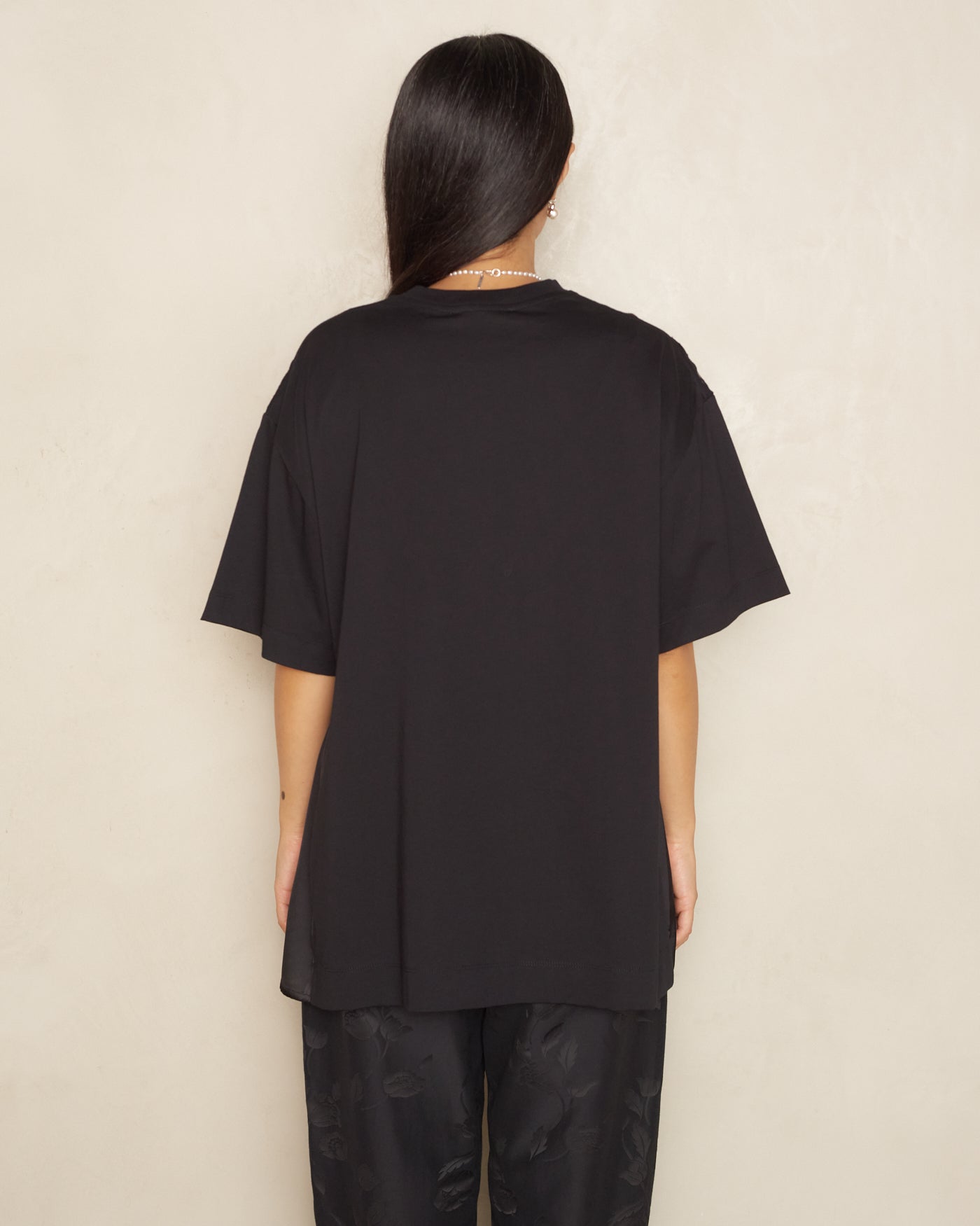 Black Satin Patchwork Short Sleeve T-shirt