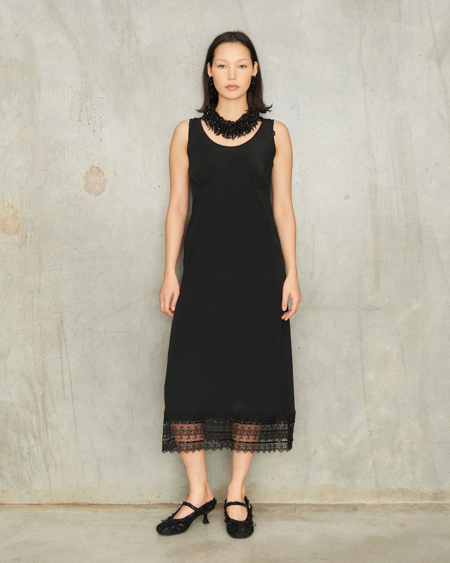 Black Scoop Neck Slip Dress