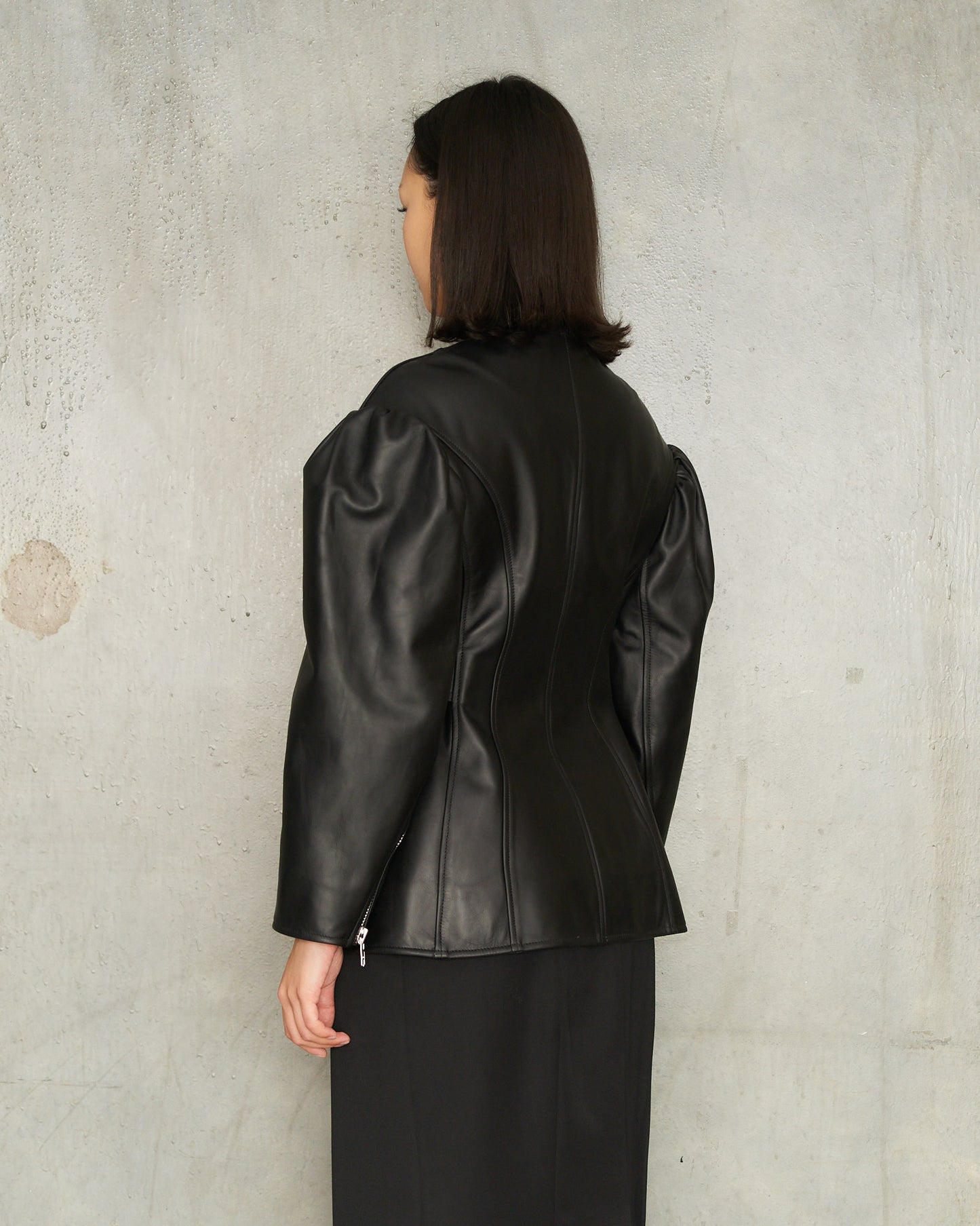 Black Sculpted Belt Biker Jacket