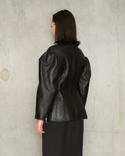 Black Sculpted Belt Biker Jacket