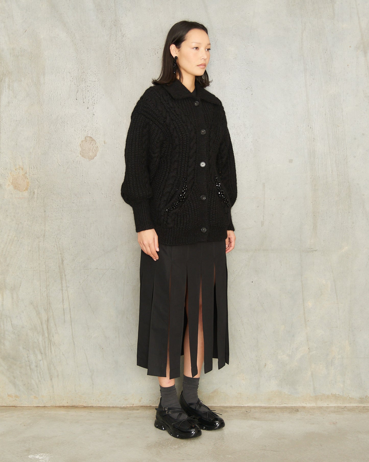 Black Sculpted Cable Knit Cardigan