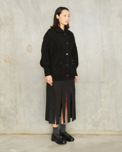 Black Sculpted Cable Knit Cardigan