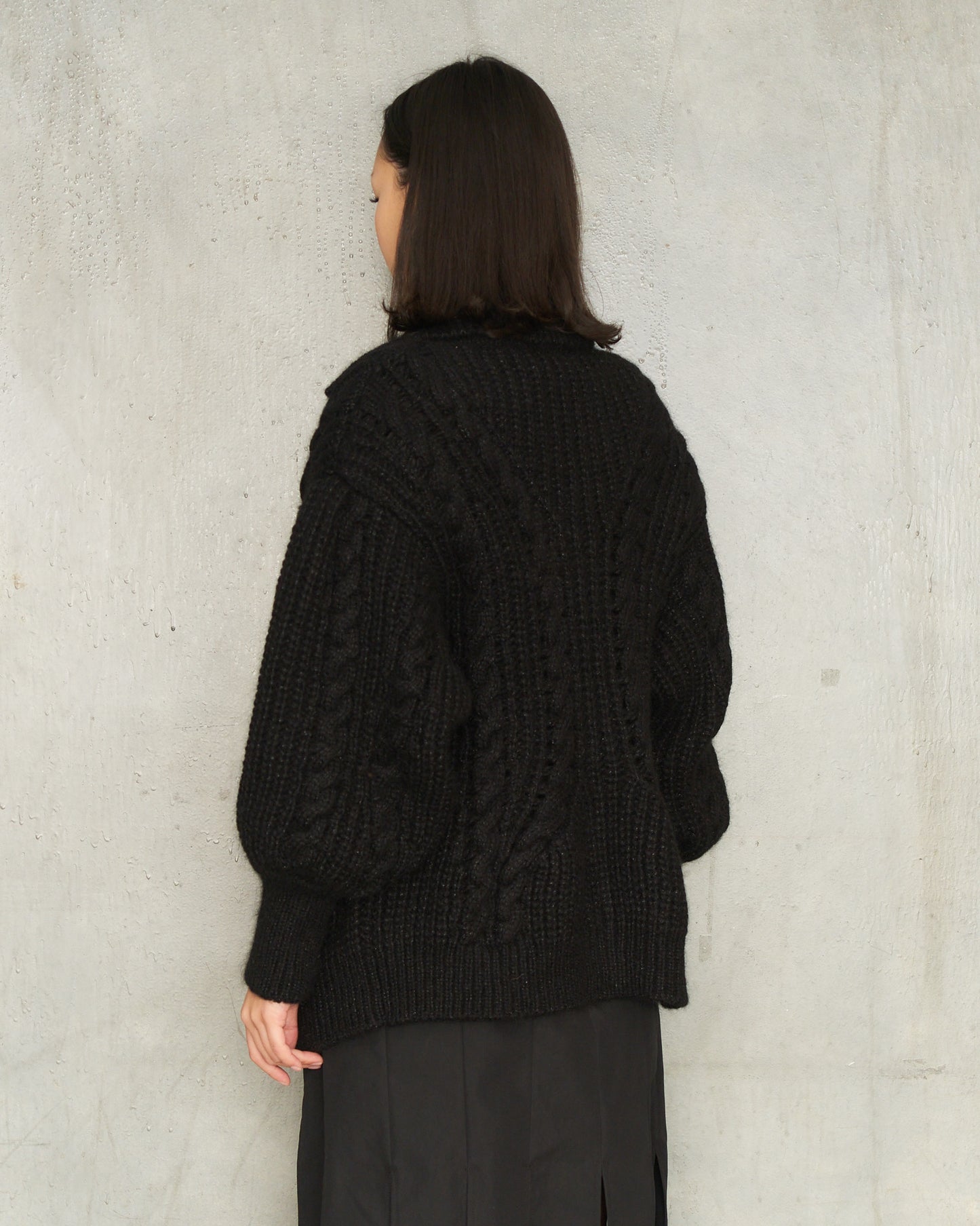Black Sculpted Cable Knit Cardigan