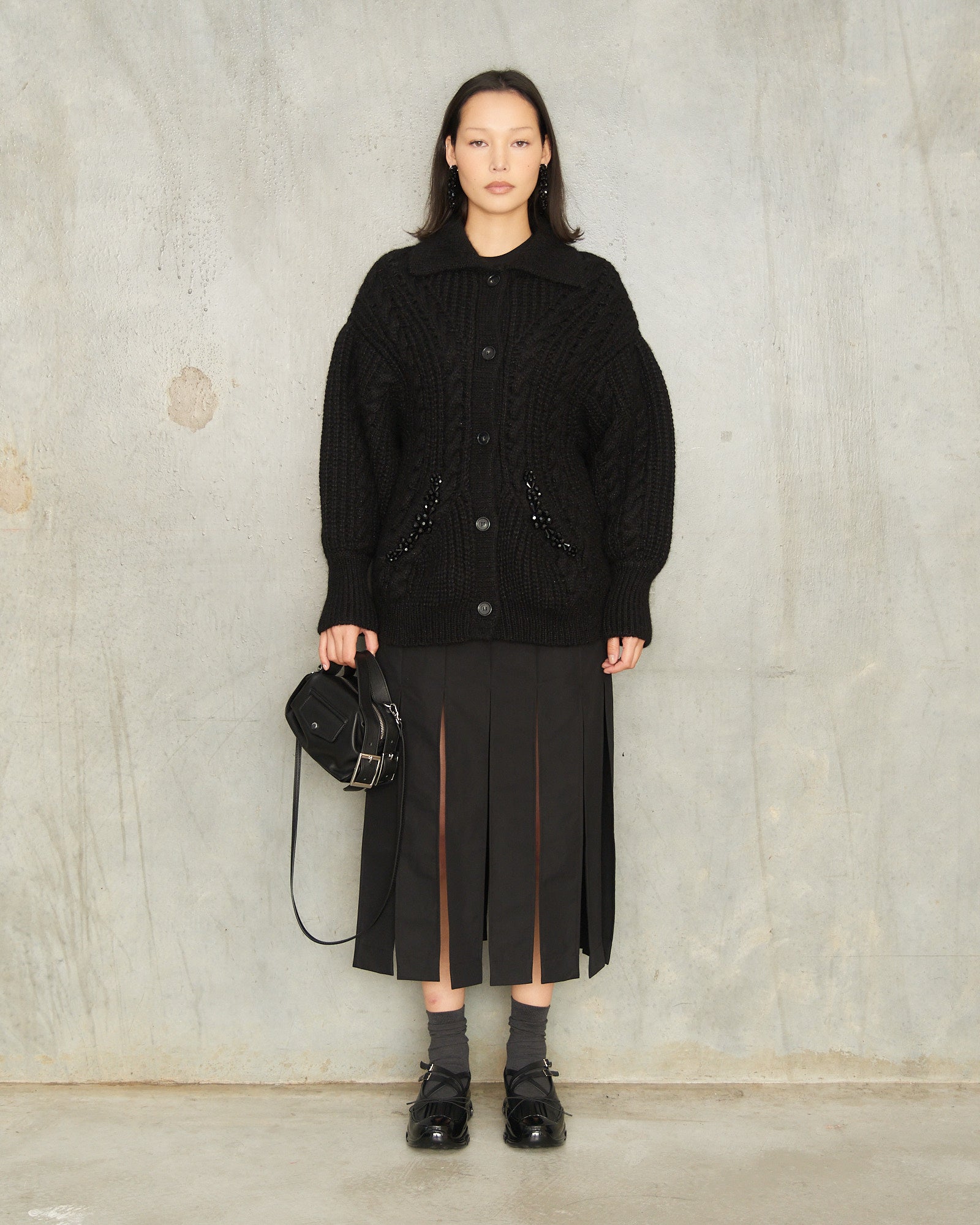 Simone Rocha Black Sculpted Cable Knit Cardigan Black MZMK1B0 ...